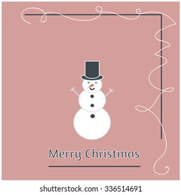 Minimalistic flat design Merry Christmas e-card with snowman and christmas balls / bauble / ornaments , isolated