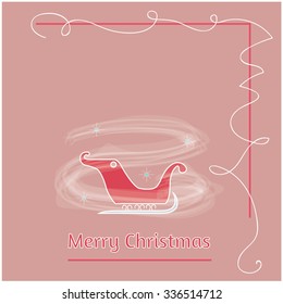 Minimalistic flat design Merry Christmas e-card with santa's sleigh,winter snowflakes and christmas balls / bauble / ornaments ,isolated