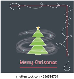 Minimalistic flat design Merry Christmas e-card with christmas tree,winter snowflakes and christmas balls / bauble / ornaments ,isolated