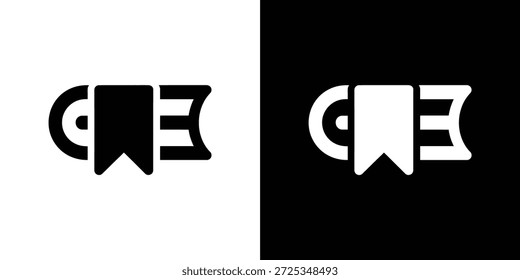 Ein minimalistisches flaches Design mit einem Buchsymbol, präsentiert in zwei kontrastierenden Farbschemata, jeweils mit integriertem Lesezeichen-Akzent.