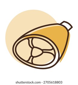 Ícone vetor de design plano minimalista de uma haste de porco crua ou presunto, ideal para menus de restaurante ou promoções de açougue.
