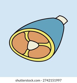 Minimalistic flat design vector icon of a raw pork shank or ham, ideal for restaurant menus or butcher shop promotions.
