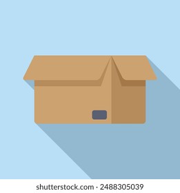 Minimalistic flat design vector illustration of a sealed cardboard box with a drop shadow, isolated on a blue background