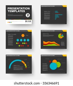 Minimalistic flat design Vector Template for presentation slides part 2, dark version