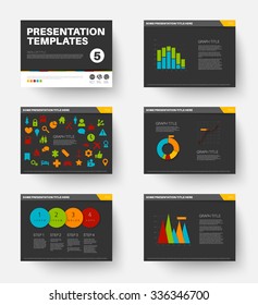 Minimalistic flat design Vector Template for presentation slides part 5, dark version