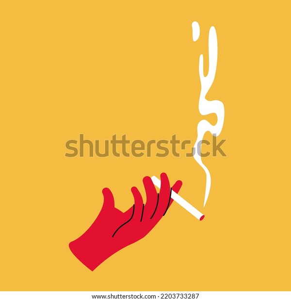 Minimalistic Flat Drawing Hand Holds Cigarette Stock Vector (Royalty ...