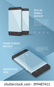 Minimalistic flat illustration of mobile phone. perspective view. Mockup generic smartphone. Template for infographics or presentation UI design. Concepts graphic design, UI, UIX, web banner, print