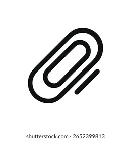 Minimalistic flat illustration of a paperclip icon with basic lines. Rendered in dark gray on a White Background, a single object.