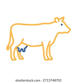 Minimalistic flat line art illustration of a cow with an udder. Ideal for farm, livestock, dairy, or beef product packaging and designs.

