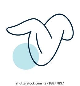 Ilustración minimalista de línea plana de un ala de pollo marrón o una pieza de carne de aves de corral. Ideal para alimentos, restaurantes y menús de parrilla o envases.

