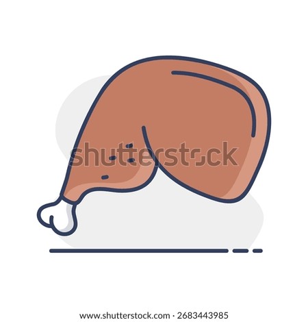 Minimalistic flat line illustration of a cooked chicken leg or thigh. Suitable for food delivery, menu, recipe, or poultry product designs.

