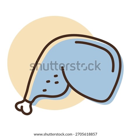 Minimalistic flat line illustration of a cooked chicken leg or thigh. Suitable for food delivery, menu, recipe, or poultry product designs.

