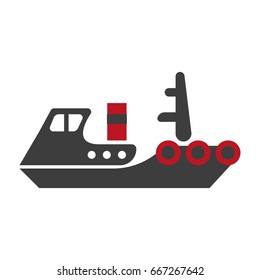 Minimalistic flat schematic ship isolated black and red illustration