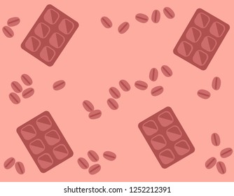 Minimalistic flat seamless pattern of chocolate with coffee bean in cartoon style with pastel pink colors - can be used for design flyer, poster, wrapping paper, food market. - Powered by Shutterstock - Get 15% off with code: PIKWIZARD15