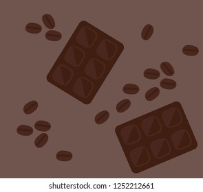 Minimalistic flat seamless pattern of chocolate with coffee bean in cartoon style - can be used for design flyer, poster, wrapping paper, food market.