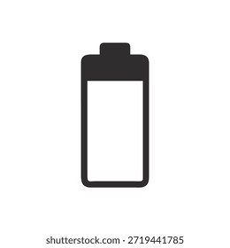Un icono de batería de estilo plano minimalista se representa en un fondo blanco que indica un bajo nivel de potencia.