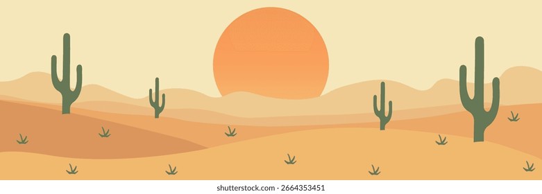 Minimalistic flat style desert landscape vector illustration.