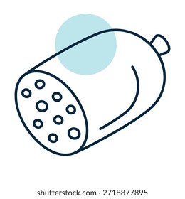 Minimalistisches flaches Vektorsymbol eines Stücks gekochter Wurst mit sichtbaren Schmalzstücken, ideal für Deli-Produktverpackungen oder Lebensmittelflyer.
