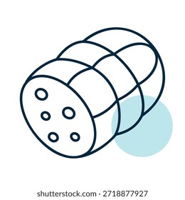 Icono minimalista de Vector plano de un trozo de salchicha hervida o jamón, ideal para el empaque de productos delicatessen o volantes de tiendas de comestibles.
