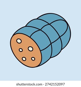 Minimalistic flat vector icon of a piece of boiled sausage or ham, ideal for deli product packaging or grocery store flyers.
