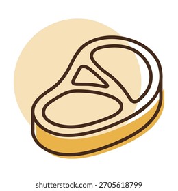 Ícone vetorial plano minimalista de um bife de porco cru, perfeito para logotipos de açougue, recursos de cozinha ou aplicações de alimentos.
