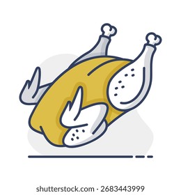 Icono de Vector plano minimalista de un pollo o pato asado entero, adecuado para recetas de Acción de Gracias o menús de cena navideña.