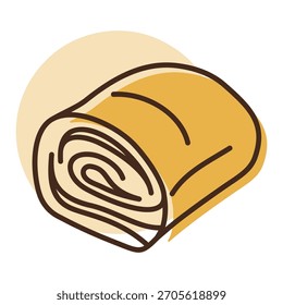 Ícone vetor plano minimalista de uma pancetta inteira enrolada, perfeito para menus de comida italiana, receitas, ou gourmet deli sites.
