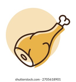 Ícone vetorial plano minimalista de uma perna inteira de cordeiro ou presunto, ideal para receitas assadas, talhos ou projetos de comida de férias.
