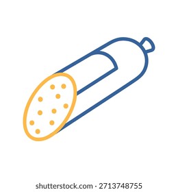 Minimalistisches flaches Vektorsymbol eines ganzen, gehärteten Salami-Sticks, perfekt für Lebensmittelgeschäfte oder Deli-Produktdesign.
