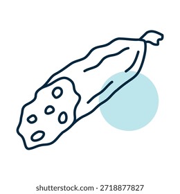 Ícone vetorial plano minimalista de um pedaço inteiro de salame seco, ideal para menus delicatessen ou aplicações de comida gourmet.
