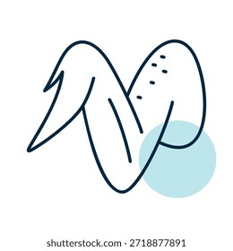Ícone vetorial plano minimalista de uma asa inteira de aves cruas ou cozidas, ideal para menus de churrasco ou aplicações de fast food.
