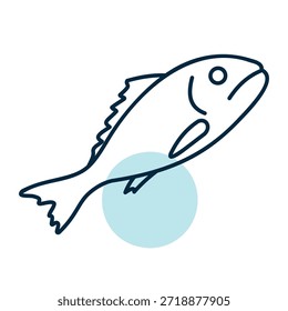 Ícone vetorial plano minimalista de um peixe inteiro cru, perfeito para cardápios de restaurantes de frutos do mar ou projetos de estilo de vida saudável.
