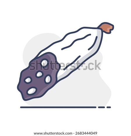 Minimalistic flat vector icon of a whole piece of dried salami, ideal for delicatessen menus or gourmet food applications.
