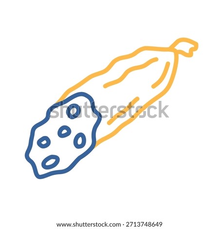 Minimalistic flat vector icon of a whole piece of dried salami, ideal for delicatessen menus or gourmet food applications.
