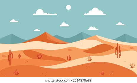 minimalistic flat vector illustration of landscape. desert in pastel colours . desktop wallpaper