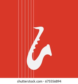 Minimalistic flat vector illustration for music concert or jazz festival. Great as poster, flyer or ticket template. Alto saxophone, also referred to as the sax, silhouette.