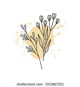 Minimalistic floral botanical elements on abstract shapes background. Abstract modern trendy vector illustration. 