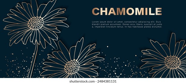 Minimalistic floral design with golden chamomile or calendula flower. Floral background for text, cards, posters or banners