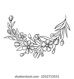 Elementos florales minimalistas. Marcos y ramos florales boho mínimos, iconos florales minimalistas simples decorativos orgánicos. Vector aislado icono sobre fondo blanco.