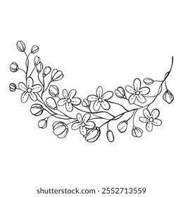 Minimalistic floral elements. Minimal boho floral frames and bouquets, organic decorative simple minimalistic floral icons. Vector isolated icon on white background.