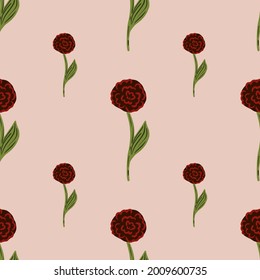 Siluetas de rosales rojos con un diseño minimalista de jardín floral sin fisuras. Fondo rosa pastel. Ilustración bursátil. Diseño vectorial para textiles, tela, giftwrap, papel pintado.