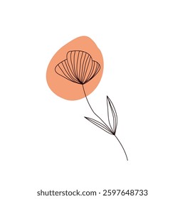 Minimalistic floral illustration with a delicate line art flower and an abstract pastel shape. Elegant and modern botanical artwork, perfect for prints, decor, and branding