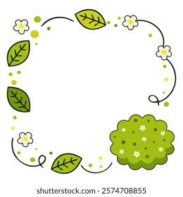 Minimalistic floral and leaf border with green tones isolated on transparent background, perfect for invitations, eco friendly designs, or spring themed projects