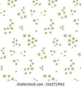 Minimalistic floral pattern, botanical print with small hand drawn flowers on a white background. Seamless pattern with small scattered flowers heads. Vector illustration.