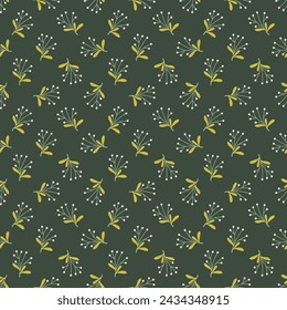 Minimalistisches Blumenmuster. Ditsy wiederholter Hintergrund. Schöner Frühlingsblühender Ast. Lindenblumen. Handgezeichnete Vektorgrafik.