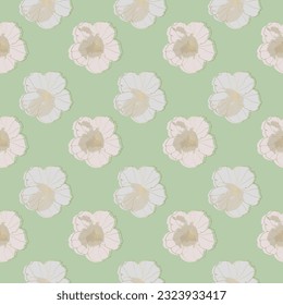 Minimalistic floral seamless pattern with delicate flowers and gold outline. Pattern for textiles, wrapping paper, wallpapers, backgrounds, decor, postcards, item designs.