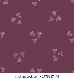 Minimalistic floral seamless pattern with doodle campanula wildflower ornament. Purple palette artwork. Vector illustration for seasonal textile prints, fabric, banners, backdrops and wallpapers.