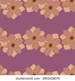 Patrón minimalista floral sin fisuras con adornos anemónicos pastel de color naranja. Fondo oscuro rosa. Ilustración bursátil. Diseño vectorial para textiles, tela, giftwrap, papel pintado.