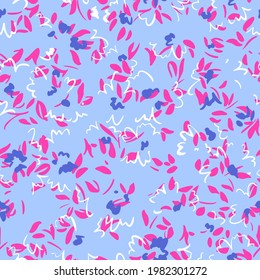 Minimalistic floral seamless pattern. Outline contour lines forming flower petals and buds in bloom. Simple geometric shapes as curved lines and brush strokes. Sketch drawing. Spring nature ornament.