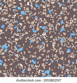 Minimalistisches nahtloses Muster mit floraler Struktur. Umrisslinien, die Blütenblätter und Blütenknospen bilden. Einfache geometrische Formen wie gewölbte Linien und Pinselstriche. Zeichnung. Frühlingsnatur-Ornament.